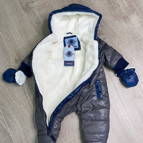 URBAN REPUBLIC Pram Faux Shearling Hood Puffer Bodysuit Size 3M - Picture 5 of 8
